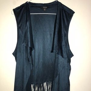 ANA Faux Suede Navy Blue Vest with Fringe